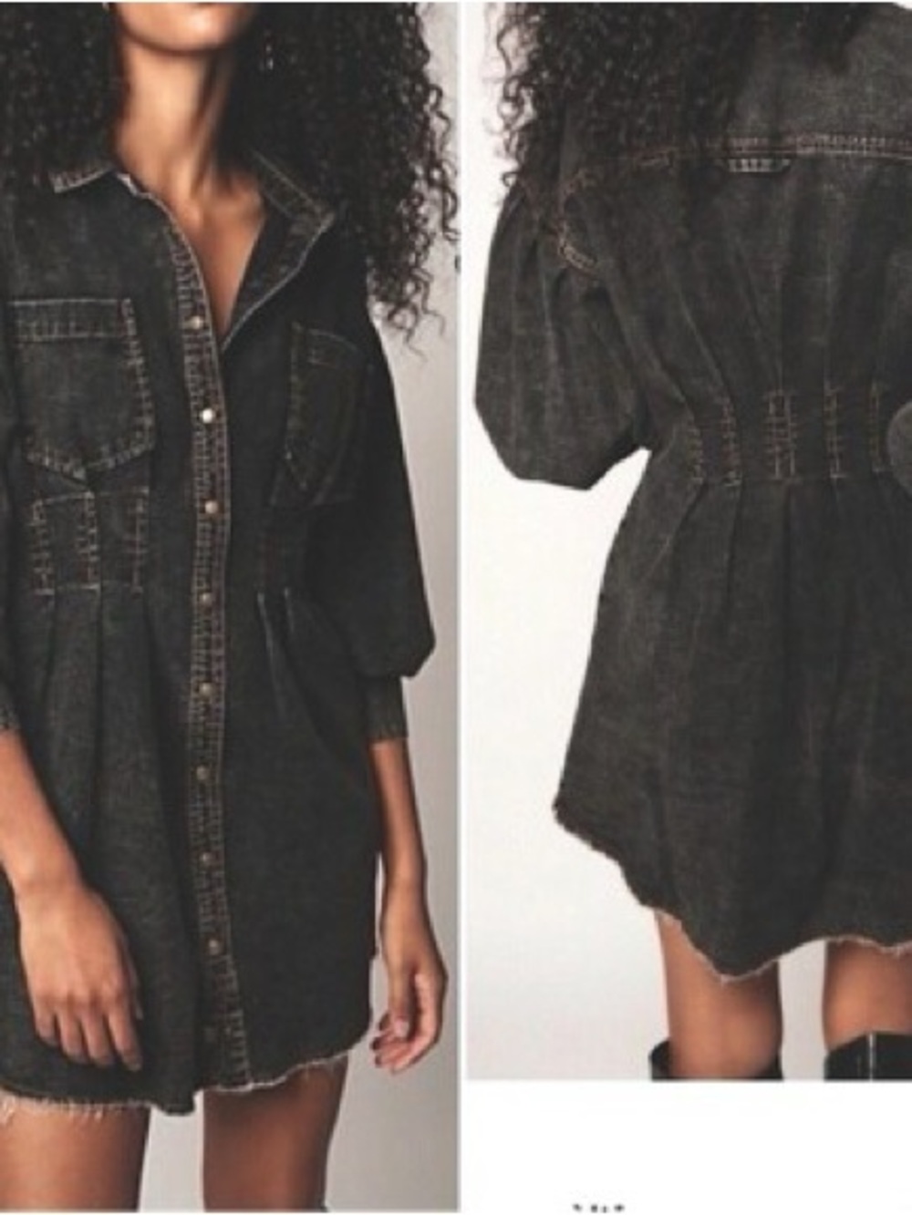 Free People AphaWashed Black Denim Shirt Dress